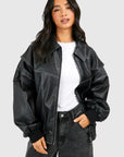 Variant image for Red Oversized Leather Jacket for Women – Trendy Statement Outerwear in High-Quality Artificial Leather-9