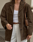 Variant image for Brown Oversized Blazer for Women – Soft Suede Polyester and Spandex Blend, Casual Chic Autumn Style-1
