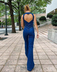 Stylish Denim Jumpsuit for Women with Heart-Shaped Cutout – Comfortable Casual Fashion in Denim Blue