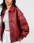 Red Oversized Leather Jacket for Women – Trendy Statement Outerwear in High-Quality Artificial Leather