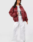 Red Oversized Leather Jacket for Women – Trendy Statement Outerwear in High-Quality Artificial Leather