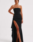 Strapless White Maxi Dress with High Slit – Elegant Long Dress in Double Stretch Crepe for Women