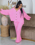 Variant image for Elegant Knitted Co Ord Set with Drop-Shoulder Cardigan and High-Waisted Wide-Leg Pants – Soft Ribbed Loungewear-9