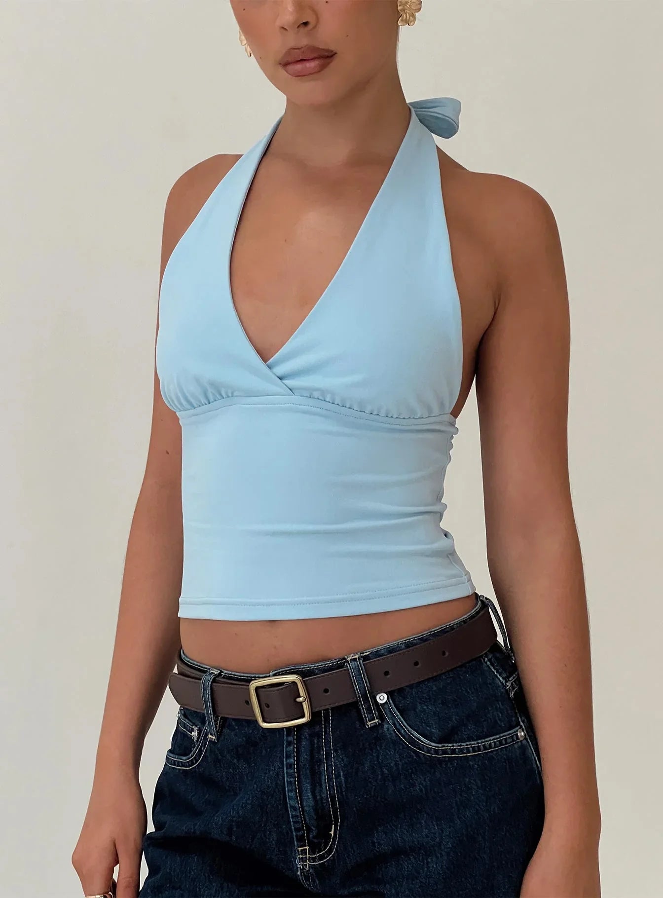 Variant image for Elegant Women's Halter Crop Top with V-Ring and Adjustable Straps – Soft Summer Going Out Tank Top-7