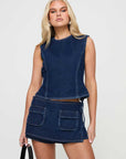 Womens Denim Shorts with Skirt Front Design – Low Waist 100% Cotton Casual Summer Style