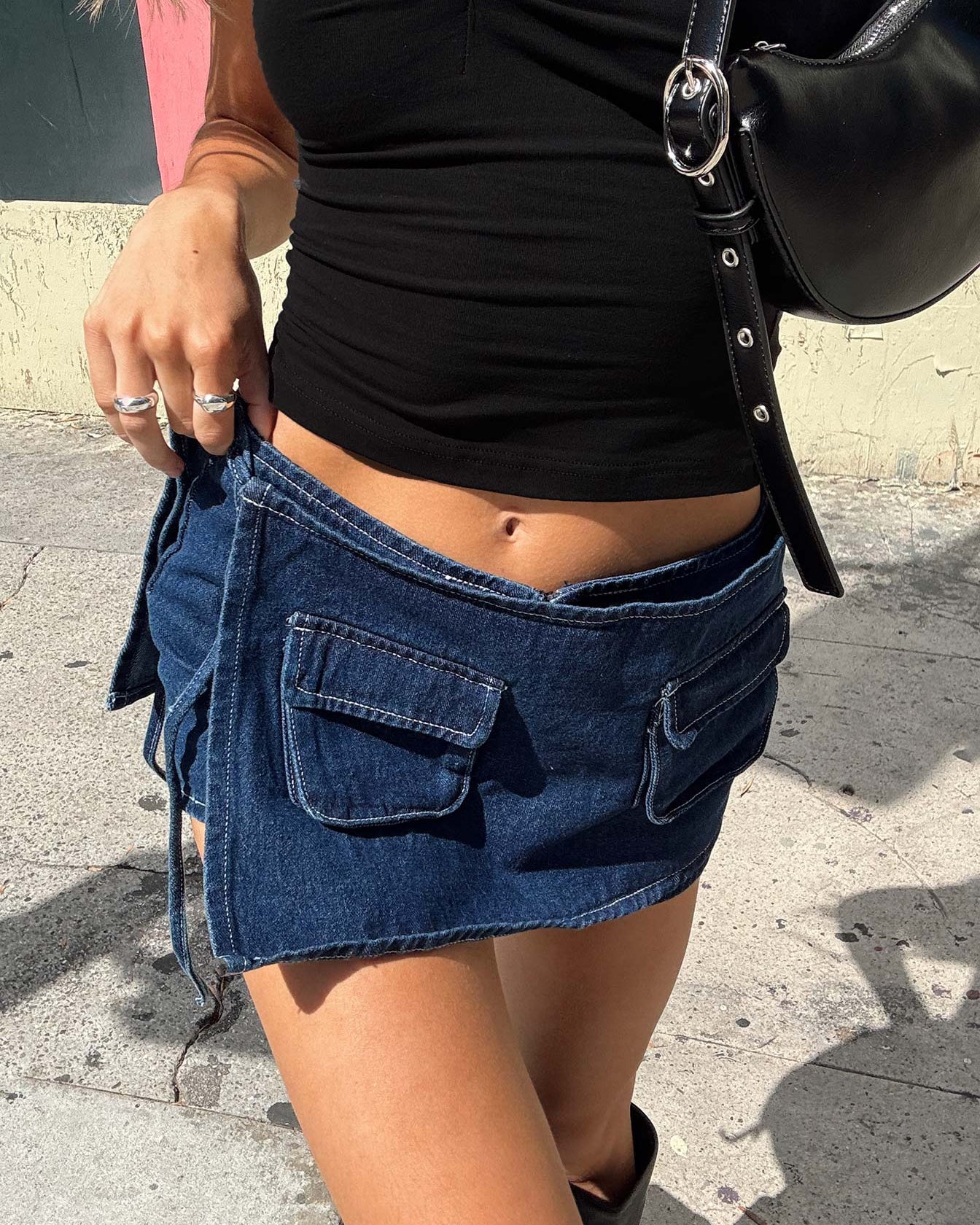 Variant image for Womens Denim Shorts with Skirt Front Design – Low Waist 100% Cotton Casual Summer Style-1