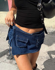 Variant image for Womens Denim Shorts with Skirt Front Design – Low Waist 100% Cotton Casual Summer Style-1