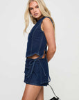 Womens Denim Shorts with Skirt Front Design – Low Waist 100% Cotton Casual Summer Style