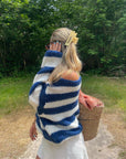 Stylish Women's Oversized Striped Sweater with Bateau Neckline – Soft Polyester and Spandex Blend, Loose Fit