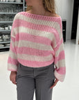 Variant image for Stylish Women's Oversized Striped Sweater with Bateau Neckline – Soft Polyester and Spandex Blend, Loose Fit-4
