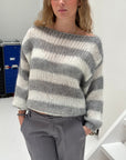 Variant image for Stylish Women's Oversized Striped Sweater with Bateau Neckline – Soft Polyester and Spandex Blend, Loose Fit-7