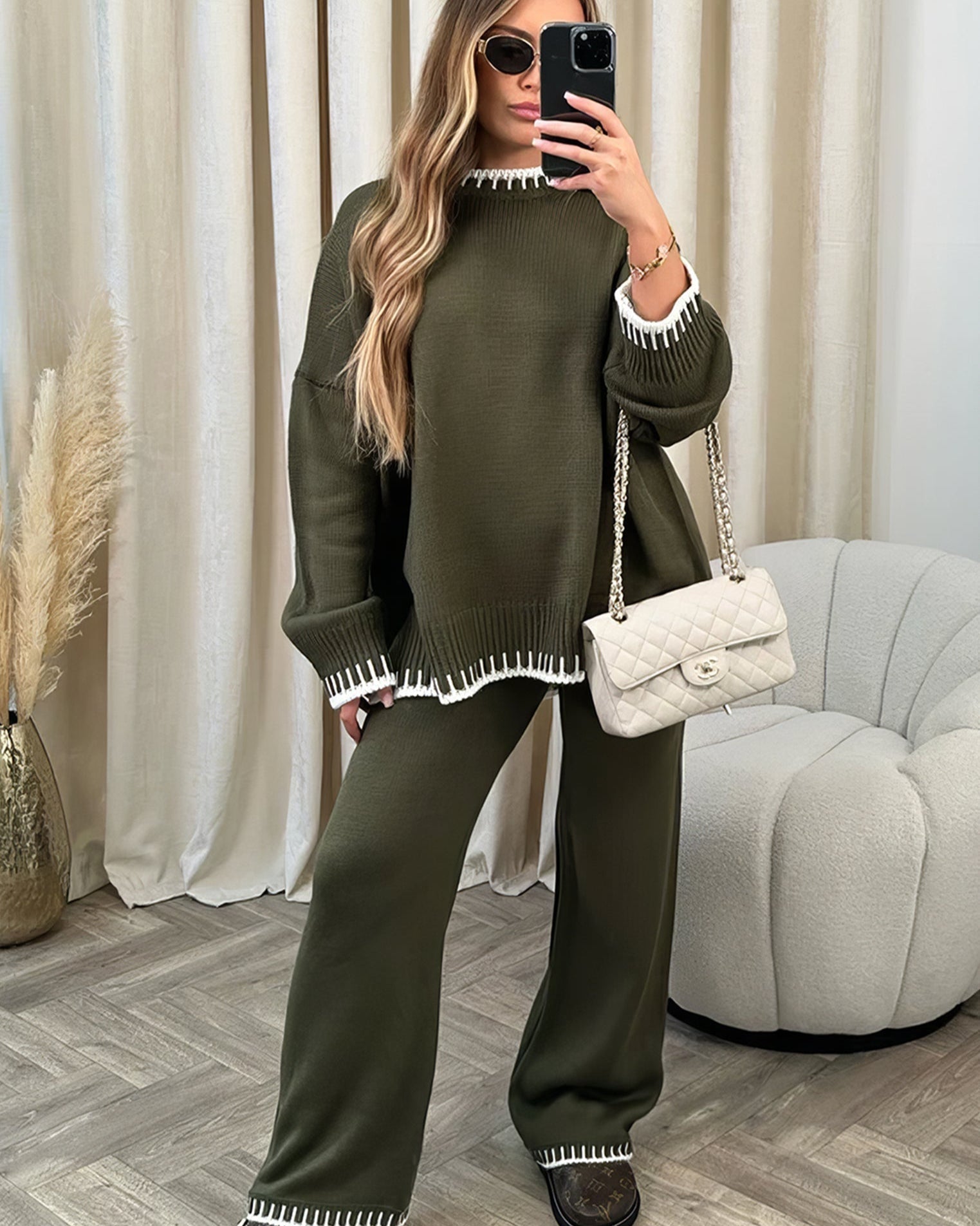 Variant image for Comfortable Knitted Co Ord Set – Soft Fabric Lounge Set with Matching Top and Pants for Everyday Style-11