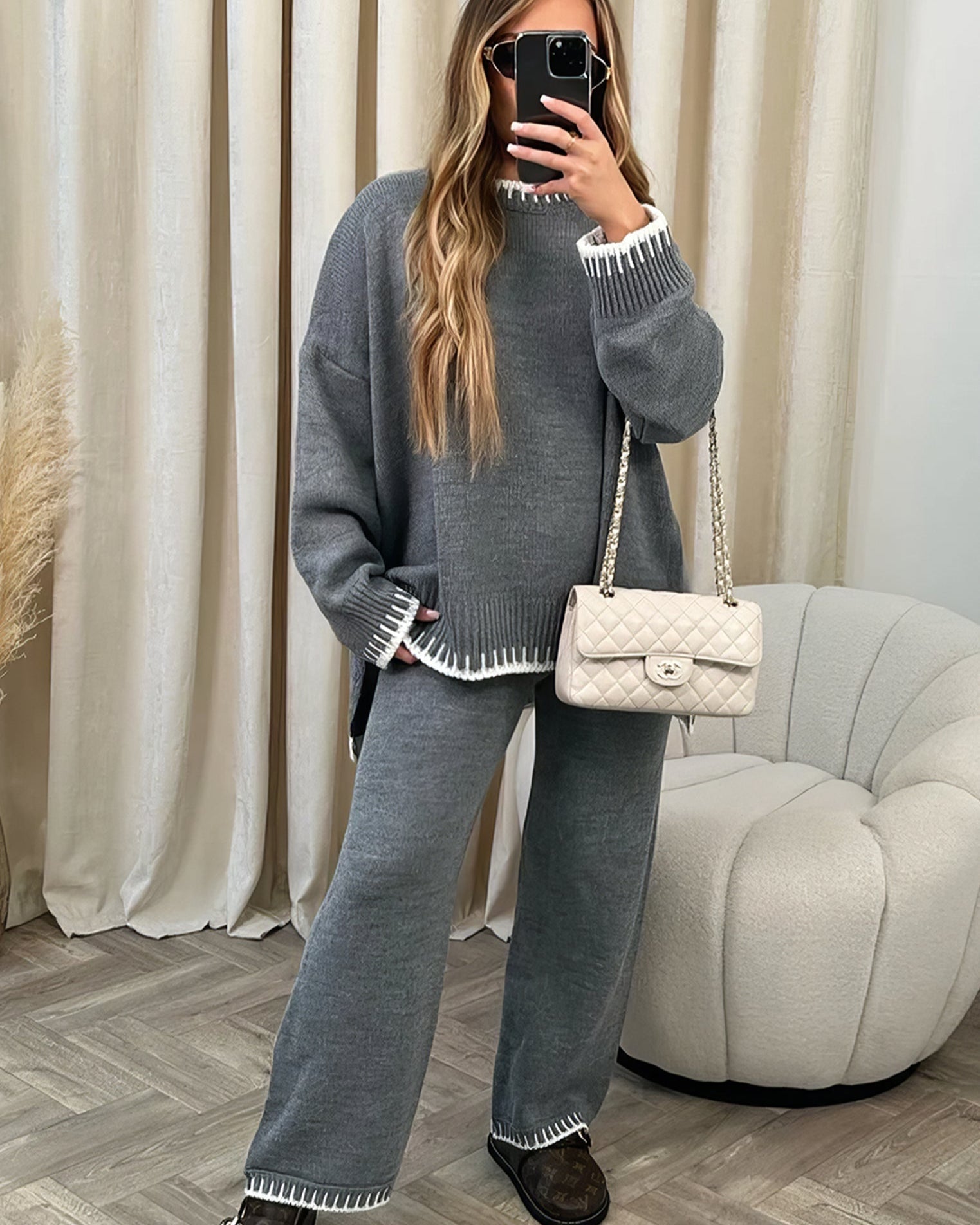 Variant image for Comfortable Knitted Co Ord Set – Soft Fabric Lounge Set with Matching Top and Pants for Everyday Style-16
