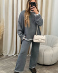 Comfortable Knitted Co Ord Set – Soft Fabric Lounge Set with Matching Top and Pants for Everyday Style