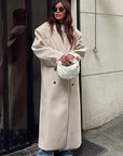 Oversized Wool Blend Winter Coat for Women with Double Snap Closure – Elegant and Warm Outerwear