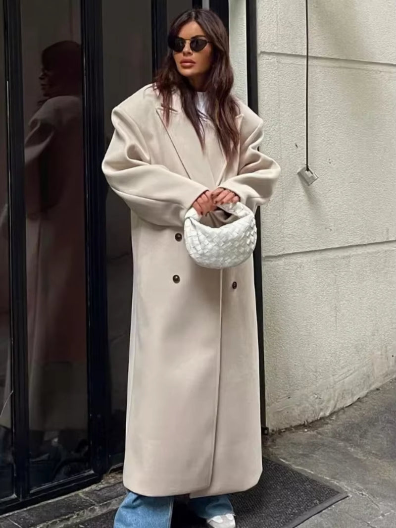 Variant image for Oversized Wool Blend Winter Coat for Women with Double Snap Closure – Elegant and Warm Outerwear-4