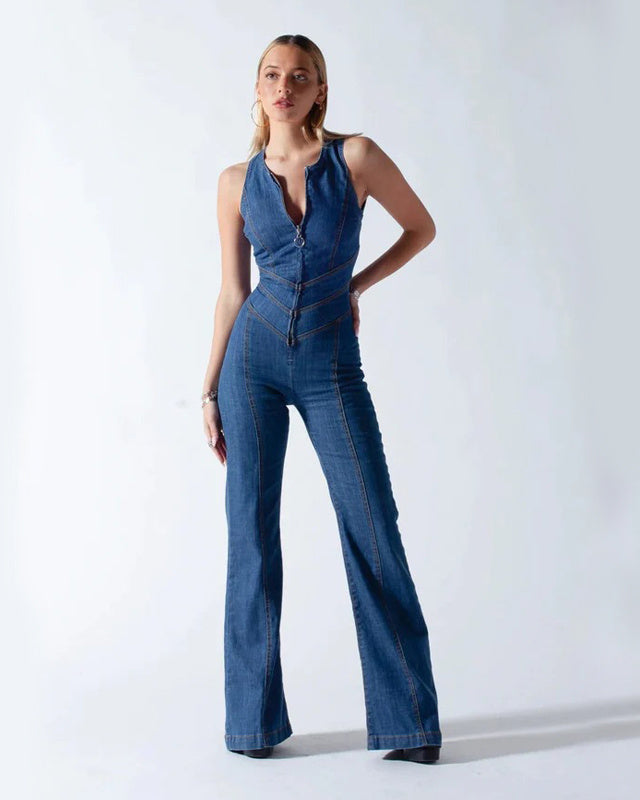 Variant image for Stylish Denim Jumpsuit for Women with Heart-Shaped Cutout – Comfortable Casual Fashion in Denim Blue-1