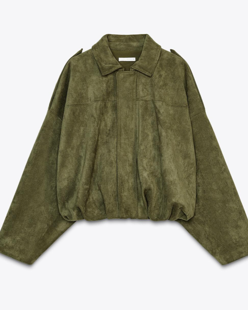 Variant image for Khaki Suede Bomber Jacket for Men and Women – Stylish, Comfortable Fit, Classic Design, Versatile Outerwear-1