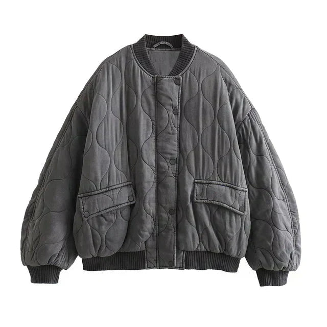 Variant image for Pink Oversized Bomber Jacket for Women – Cozy Padded Spring Outerwear with Deep Pockets-1
