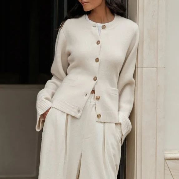 Variant image for Elegant Women's Cardigan Sweater in Soft Fabric – Versatile Long White Cardigan for Layering-1