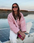 Pink Patchwork Quilted Women's Jacket – Stylish Warm Outerwear for Spring and Fall, Relaxed Fit, Machine Washable