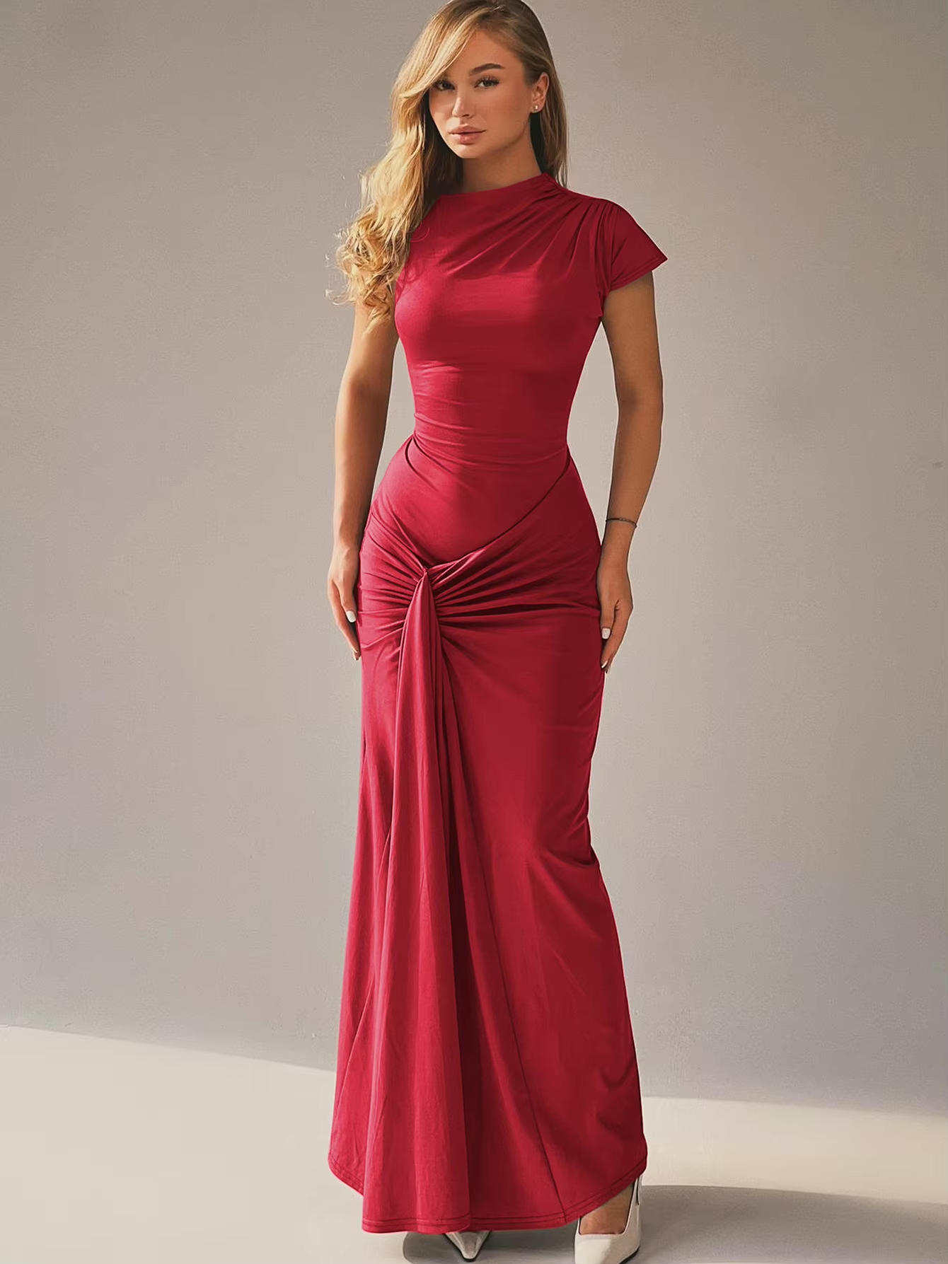 Variant image for Elegant Black Maxi Dress for Women – Long Sleeve Adjustable Lace-Up Back, Flattering Fit for Special Occasions-9