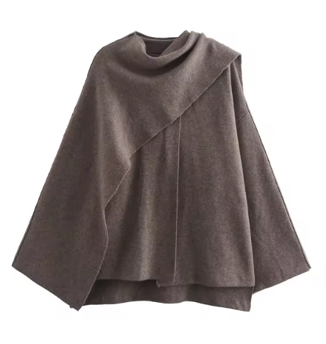 Variant image for Stylish Scarf Coat with Matching Scarf – Warm Wool Blend Design in Anthracite Gray and Brown, Available in Sizes S to L-4