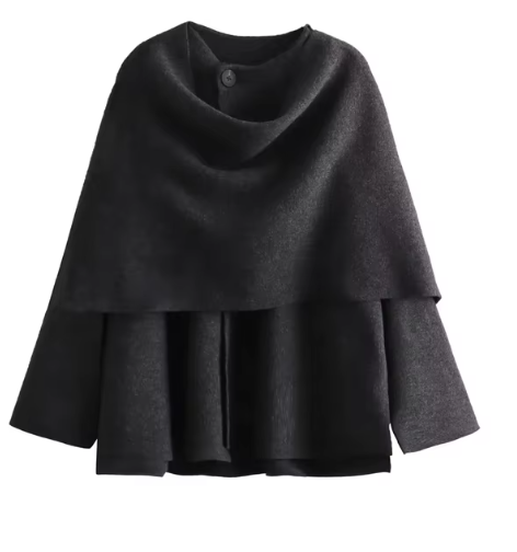 Variant image for Stylish Scarf Coat with Matching Scarf – Warm Wool Blend Design in Anthracite Gray and Brown, Available in Sizes S to L-1