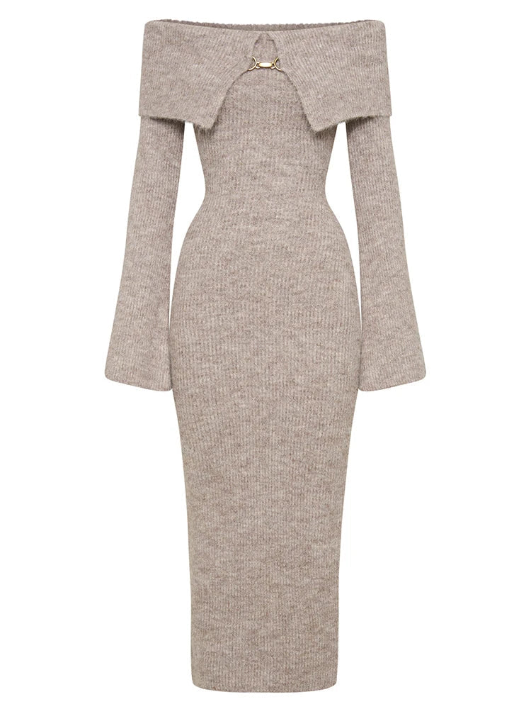 Variant image for Elegant Off-Shoulder Summer Dress with Flared Sleeves – Comfortable Ankle-Length Cocktail Dress in Soft Polyester-1