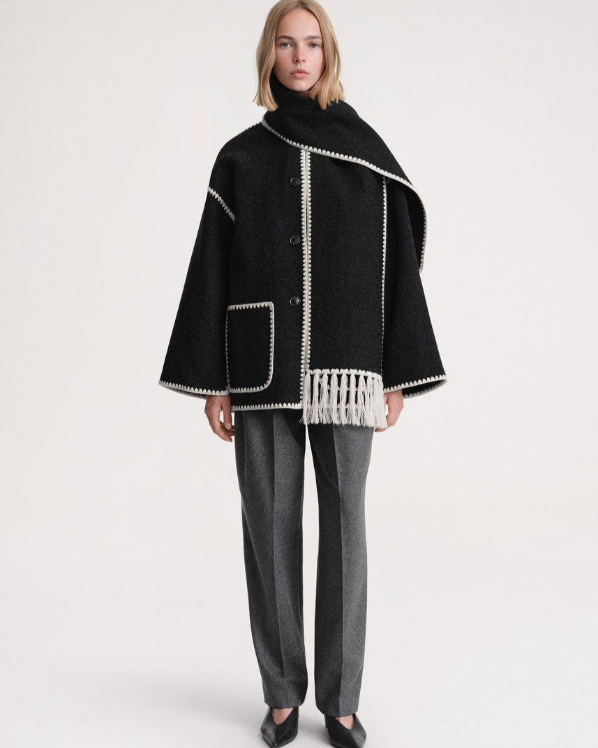 Variant image for Long Wool Coat with Scarf for Women – Timeless Elegance and Warmth for Winter-1