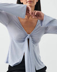 Variant image for Stylish Women's Tie Front Long Sleeve Top with V-Neck and Flared Sleeves – Chic Going Out Blouse Available in Multiple Colors-13
