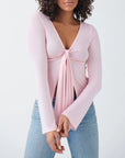 Variant image for Stylish Women's Tie Front Long Sleeve Top with V-Neck and Flared Sleeves – Chic Going Out Blouse Available in Multiple Colors-10
