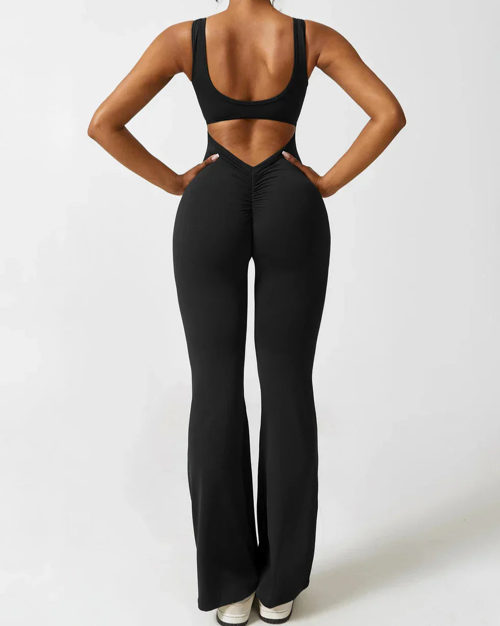 Variant image for Black Jumpsuit for Women – V-Back Scrunch Design with Removable Cups, Soft & Breathable Fabric, High Waist Fit-1