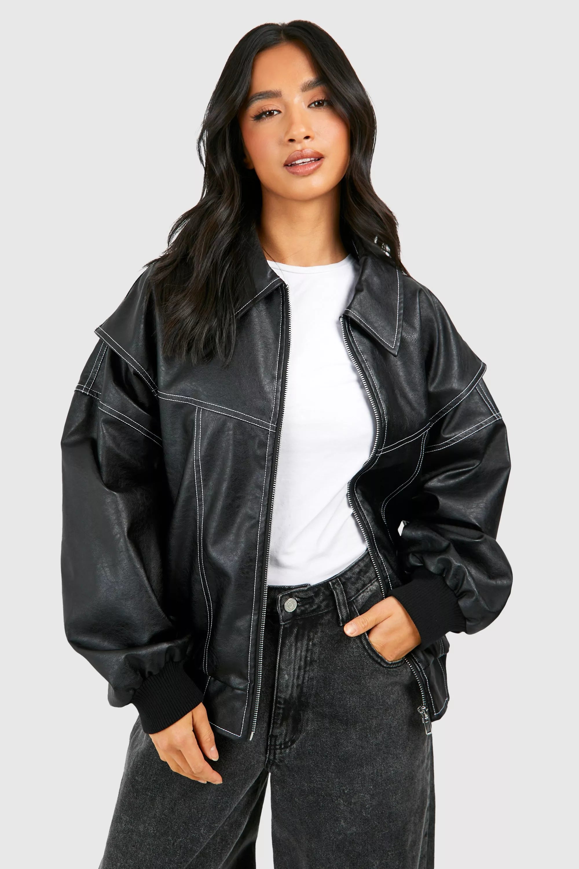 Variant image for Red Oversized Leather Jacket for Women – Trendy Statement Outerwear in High-Quality Artificial Leather-9