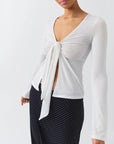Variant image for Stylish Women's Tie Front Long Sleeve Top with V-Neck and Flared Sleeves – Chic Going Out Blouse Available in Multiple Colors-7