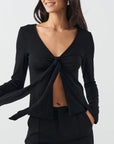 Stylish Women's Tie Front Long Sleeve Top with V-Neck and Flared Sleeves – Chic Going Out Blouse Available in Multiple Colors
