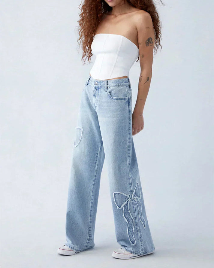Variant image for Stylish Bow Jeans with Unique Rosette Details – Comfortable High-Waisted Denim for All-Day Wear-1