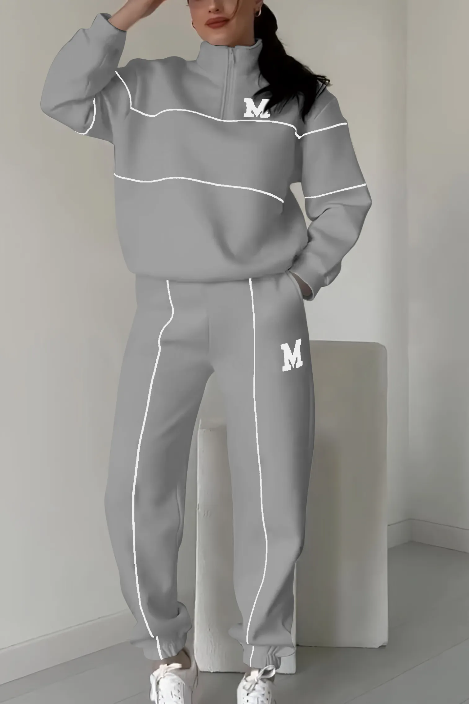 Variant image for Oversized Tracksuit Set with High-Neck Sweater and Elastic Waist Pants – Comfortable and Trendy Casual Wear-7