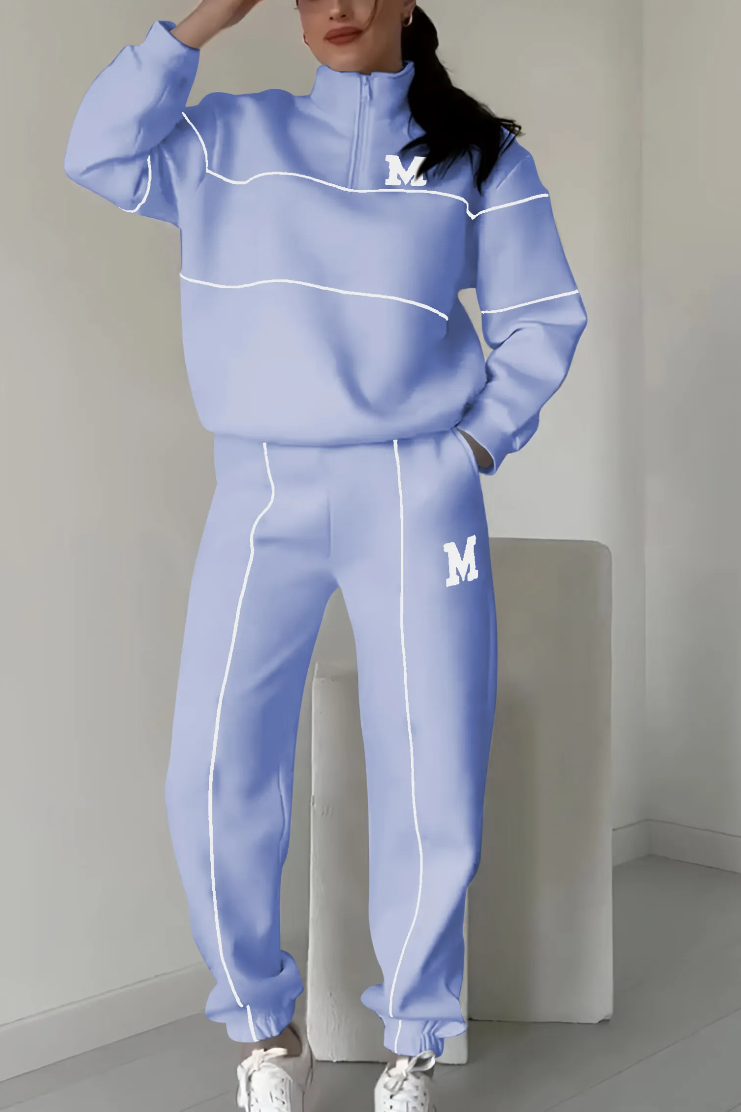 Variant image for Oversized Tracksuit Set with High-Neck Sweater and Elastic Waist Pants – Comfortable and Trendy Casual Wear-25
