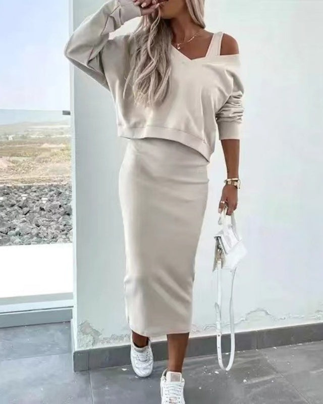 Variant image for Elegant Co Ord Set for Women – Sleeveless Dress with Loose V-Neck Sweater – Versatile Two Piece Set for All Occasions-21